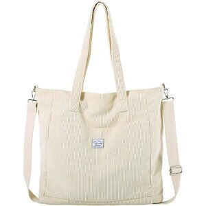 Durable Lightweight Corduroy Tote Bag with Zipper - Perfect for Women on the Go